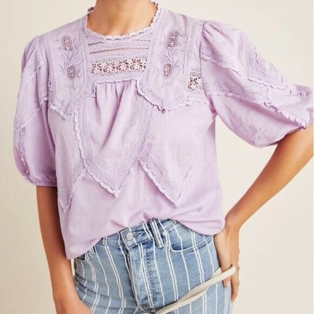 NWT Anthropologie Aderyn Puff-Sleeved Lace Blouse